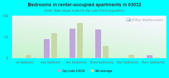 Bedrooms in renter-occupied apartments in 03032 