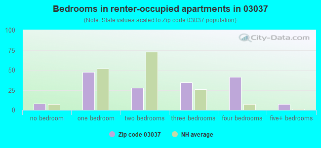 Bedrooms in renter-occupied apartments in 03037 