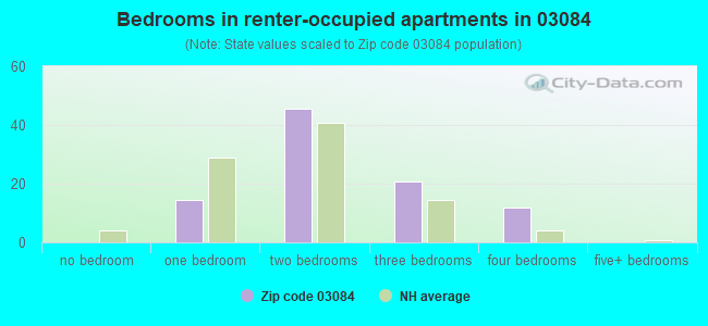 Bedrooms in renter-occupied apartments in 03084 