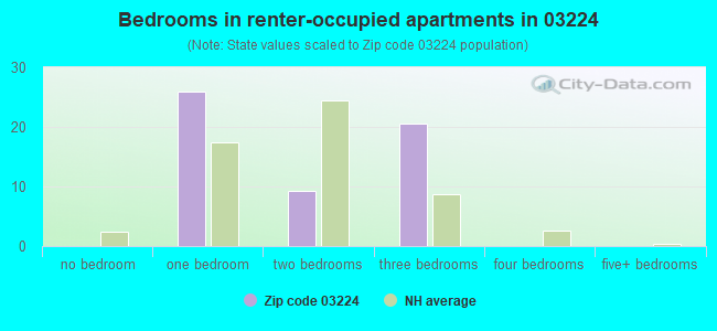 Bedrooms in renter-occupied apartments in 03224 