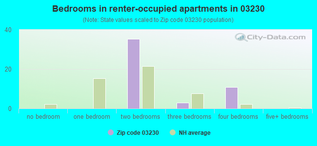 Bedrooms in renter-occupied apartments in 03230 