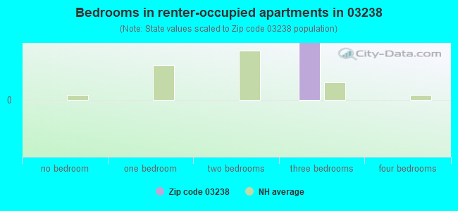 Bedrooms in renter-occupied apartments in 03238 