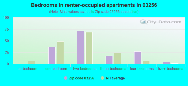 Bedrooms in renter-occupied apartments in 03256 