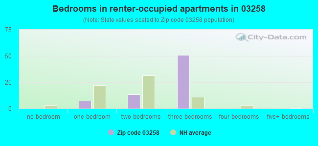 Bedrooms in renter-occupied apartments in 03258 