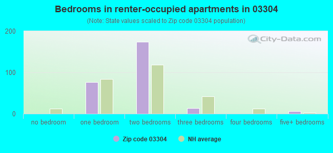 Bedrooms in renter-occupied apartments in 03304 