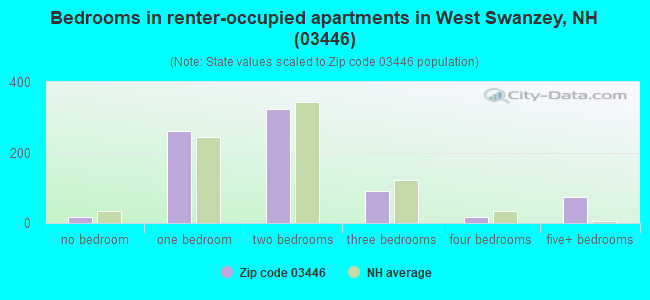 Bedrooms in renter-occupied apartments in West Swanzey, NH (03446) 