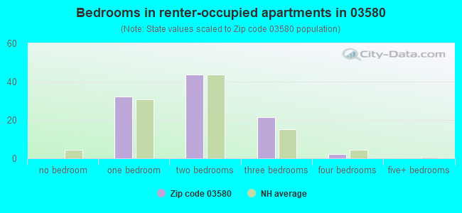 Bedrooms in renter-occupied apartments in 03580 