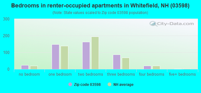 Bedrooms in renter-occupied apartments in Whitefield, NH (03598) 