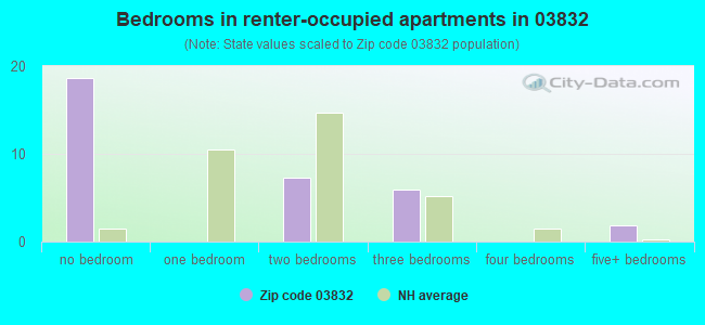 Bedrooms in renter-occupied apartments in 03832 