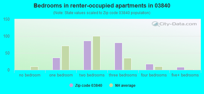 Bedrooms in renter-occupied apartments in 03840 