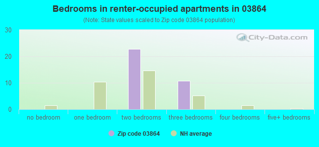 Bedrooms in renter-occupied apartments in 03864 