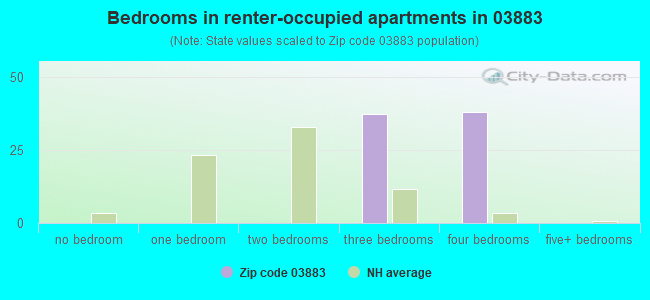 Bedrooms in renter-occupied apartments in 03883 