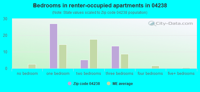 Bedrooms in renter-occupied apartments in 04238 