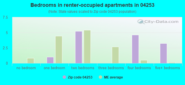 Bedrooms in renter-occupied apartments in 04253 