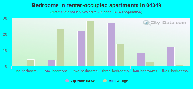 Bedrooms in renter-occupied apartments in 04349 