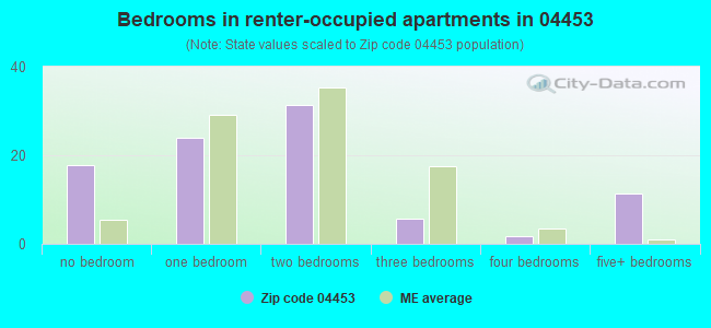 Bedrooms in renter-occupied apartments in 04453 