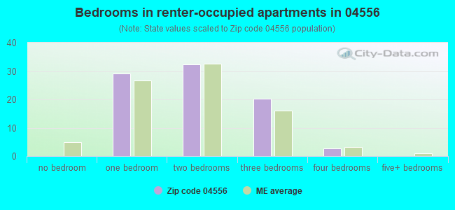 Bedrooms in renter-occupied apartments in 04556 