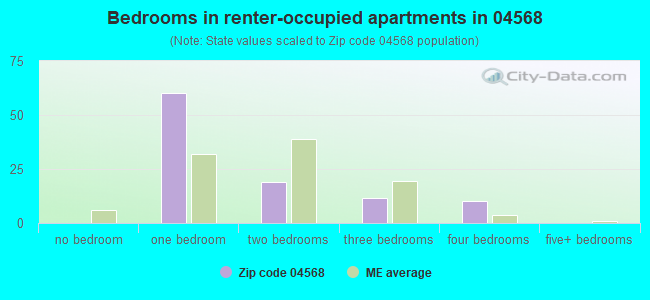Bedrooms in renter-occupied apartments in 04568 