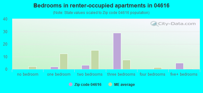 Bedrooms in renter-occupied apartments in 04616 