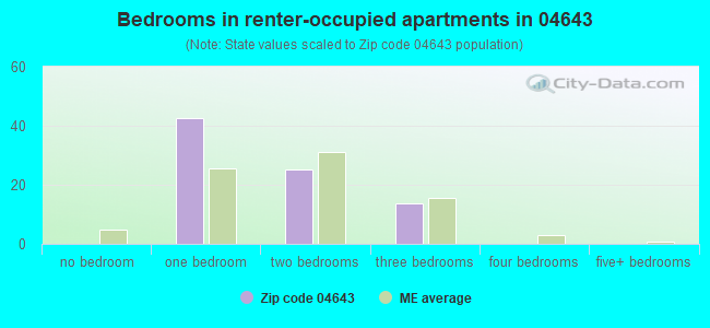 Bedrooms in renter-occupied apartments in 04643 