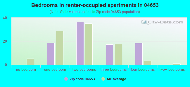 Bedrooms in renter-occupied apartments in 04653 