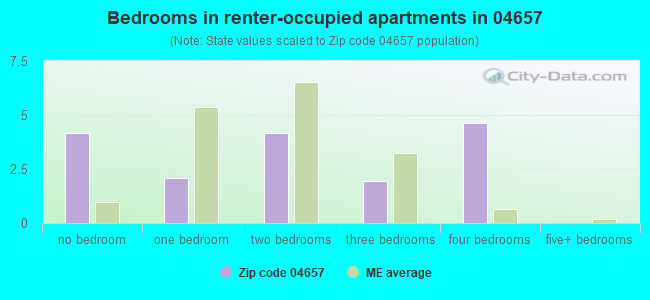 Bedrooms in renter-occupied apartments in 04657 