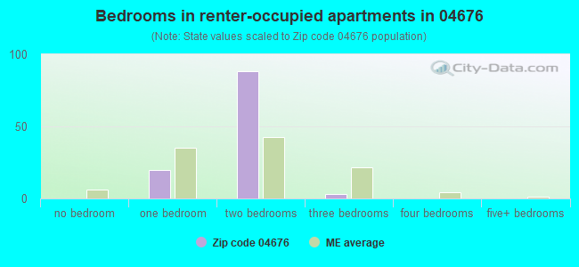 Bedrooms in renter-occupied apartments in 04676 