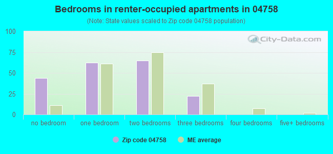 Bedrooms in renter-occupied apartments in 04758 