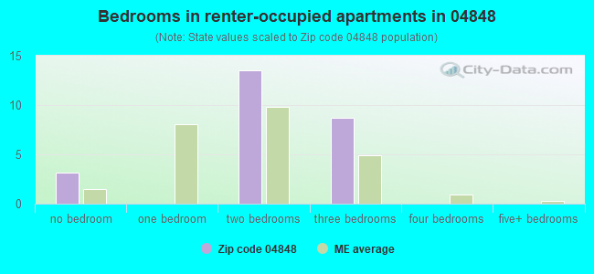 Bedrooms in renter-occupied apartments in 04848 