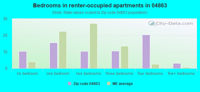 Bedrooms in renter-occupied apartments in 04863 
