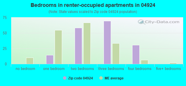 Bedrooms in renter-occupied apartments in 04924 