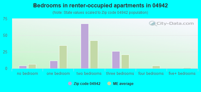 Bedrooms in renter-occupied apartments in 04942 