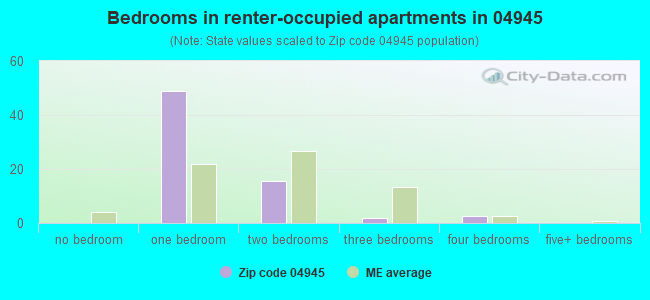 Bedrooms in renter-occupied apartments in 04945 