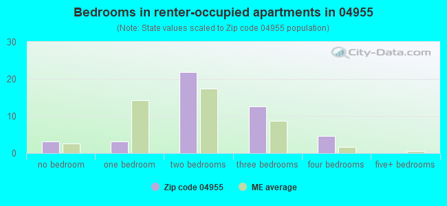 Bedrooms in renter-occupied apartments in 04955 