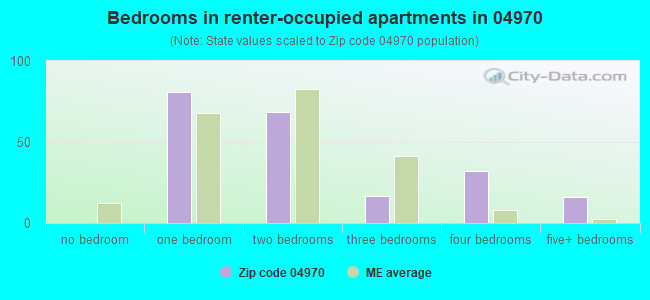 Bedrooms in renter-occupied apartments in 04970 