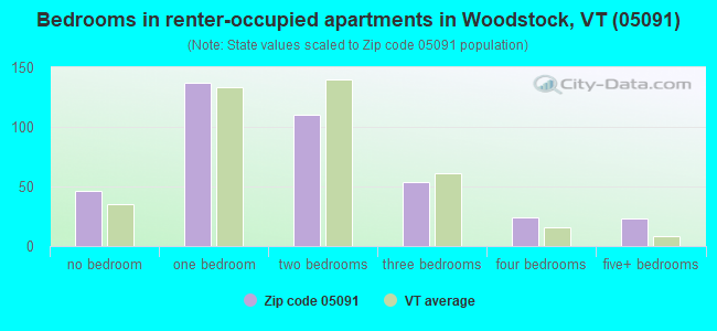 Bedrooms in renter-occupied apartments in Woodstock, VT (05091) 