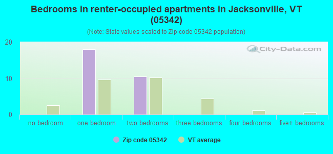 Bedrooms in renter-occupied apartments in Jacksonville, VT (05342) 