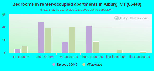 Bedrooms in renter-occupied apartments in Alburg, VT (05440) 