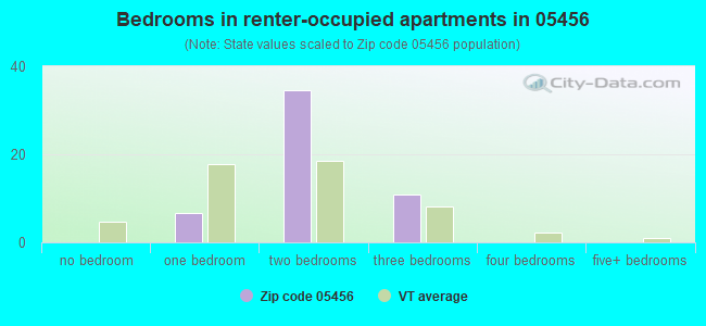 Bedrooms in renter-occupied apartments in 05456 