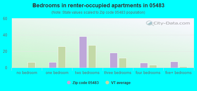 Bedrooms in renter-occupied apartments in 05483 