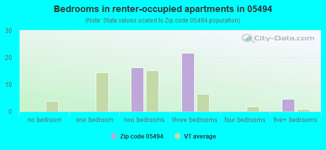 Bedrooms in renter-occupied apartments in 05494 