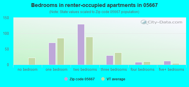 Bedrooms in renter-occupied apartments in 05667 