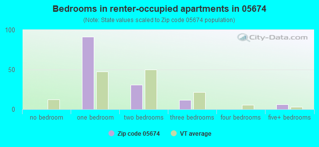 Bedrooms in renter-occupied apartments in 05674 