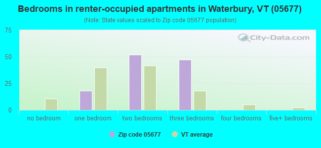 Bedrooms in renter-occupied apartments in Waterbury, VT (05677) 