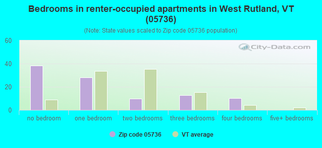 Bedrooms in renter-occupied apartments in West Rutland, VT (05736) 