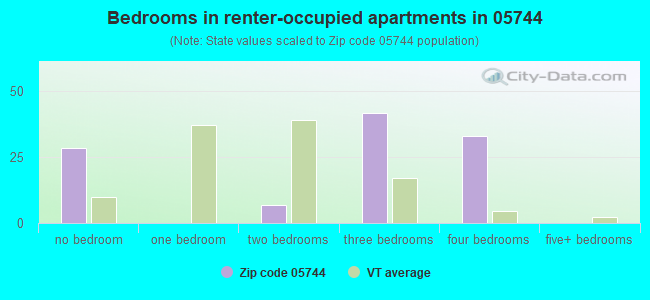 Bedrooms in renter-occupied apartments in 05744 
