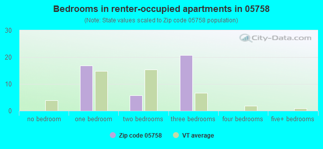 Bedrooms in renter-occupied apartments in 05758 