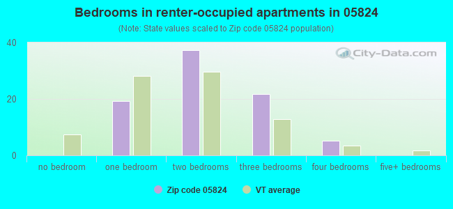 Bedrooms in renter-occupied apartments in 05824 