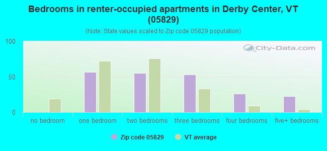 Bedrooms in renter-occupied apartments in Derby Center, VT (05829) 