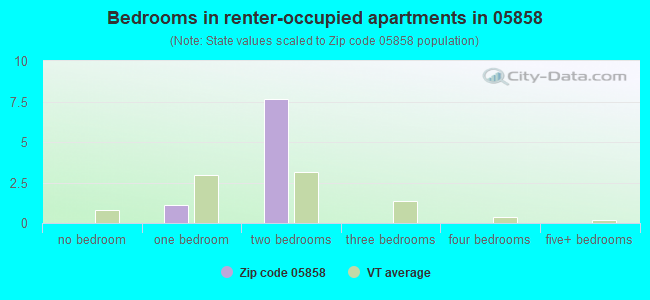 Bedrooms in renter-occupied apartments in 05858 